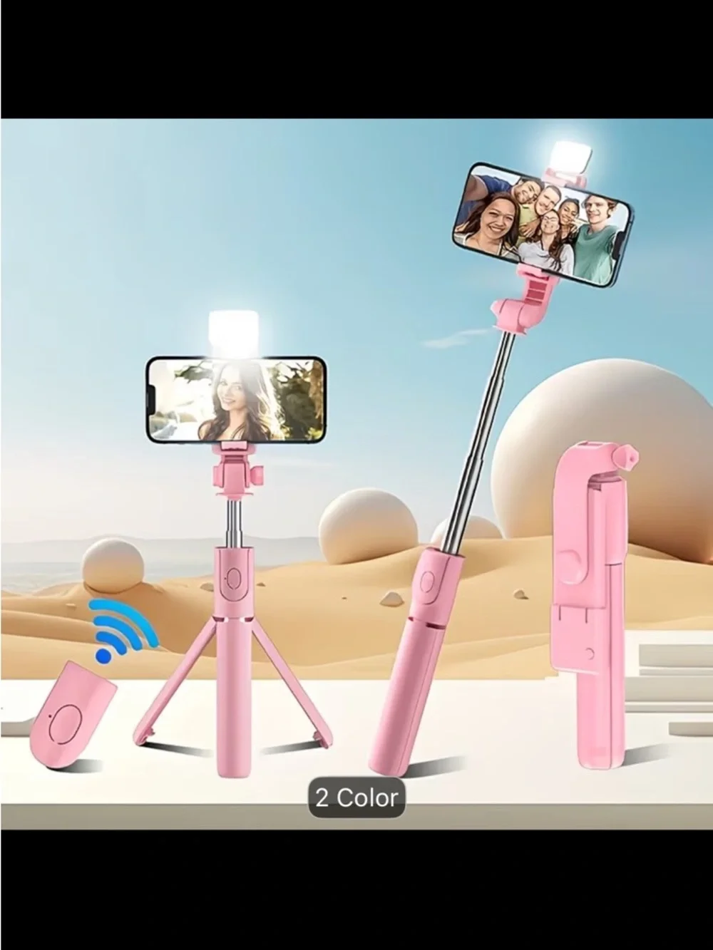 Pink 3-in-1 Selfie Stick Tripod with Bluetooth Remote Brand New